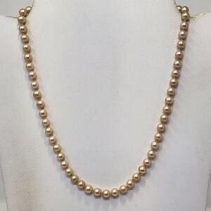 Monet Champagne Faux Pearl Knotted Strand Necklace Vintage Timeless Jewelry